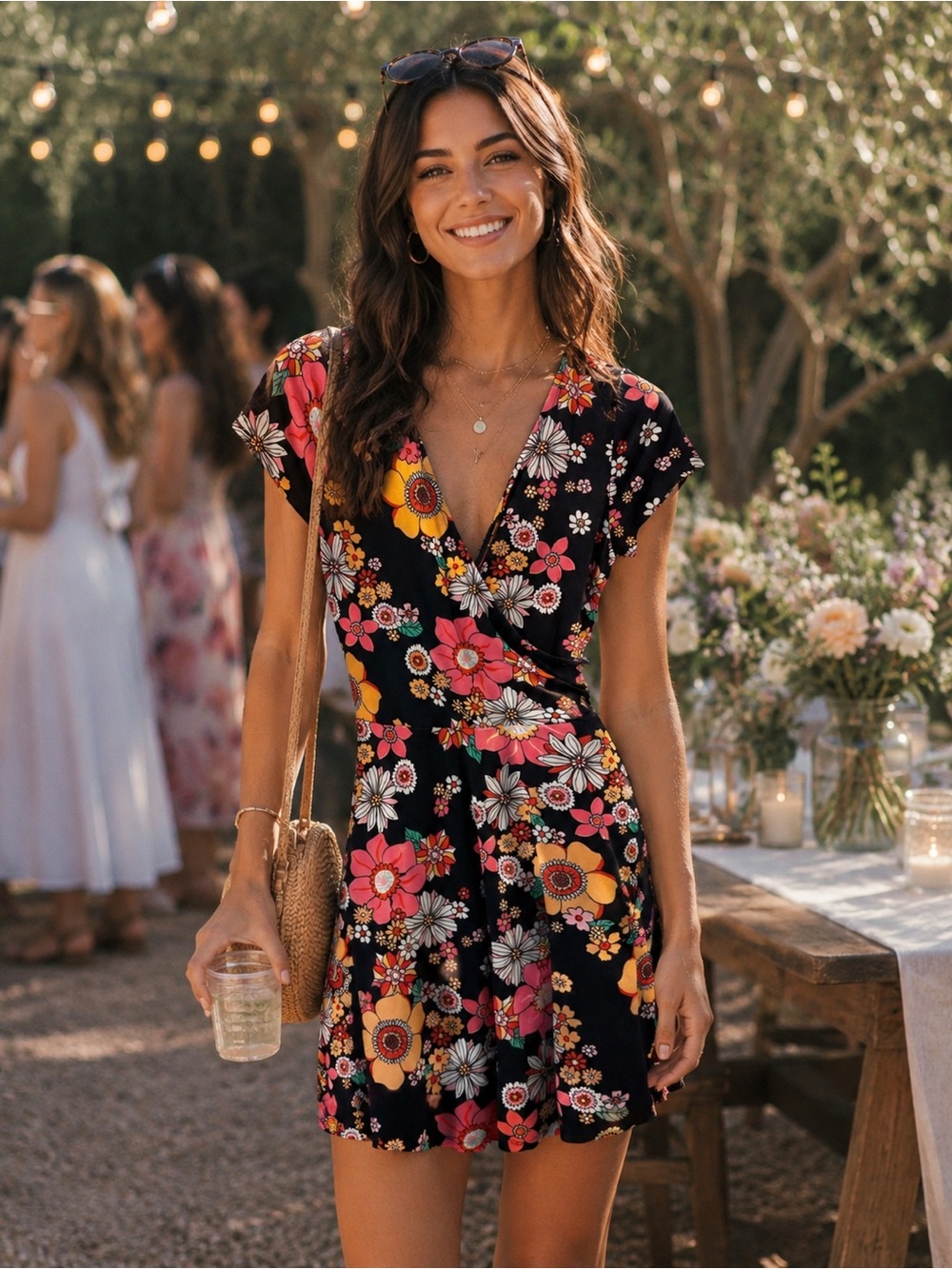 REBEL SUGAR Floral Faux Wrap Dress  SzM Feminine Flowy Boho Flattering Festival